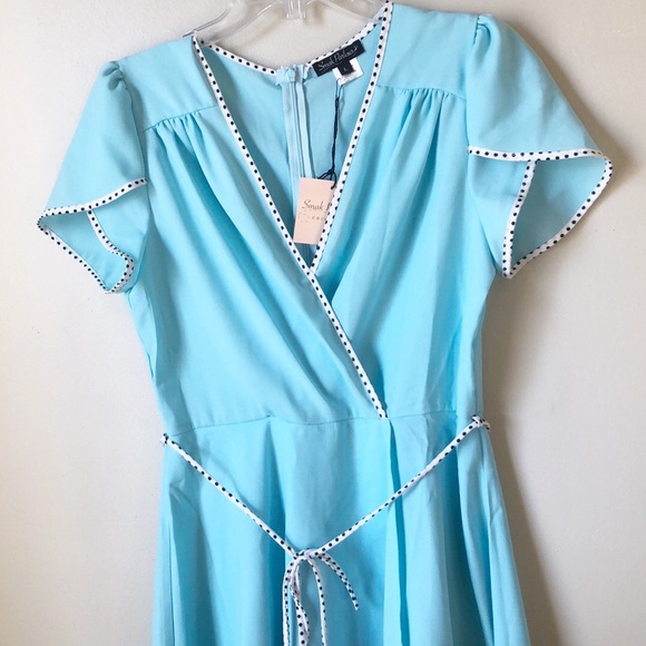 Smak Parlour | Dotted Trim Faux Wrap Flare Dress - Picture 5 of 8